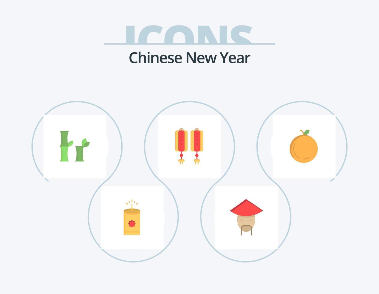 paquete de iconos planos de año nuevo chino 5 diseño de iconos. bambú. año. emperador. nuevo. China vector