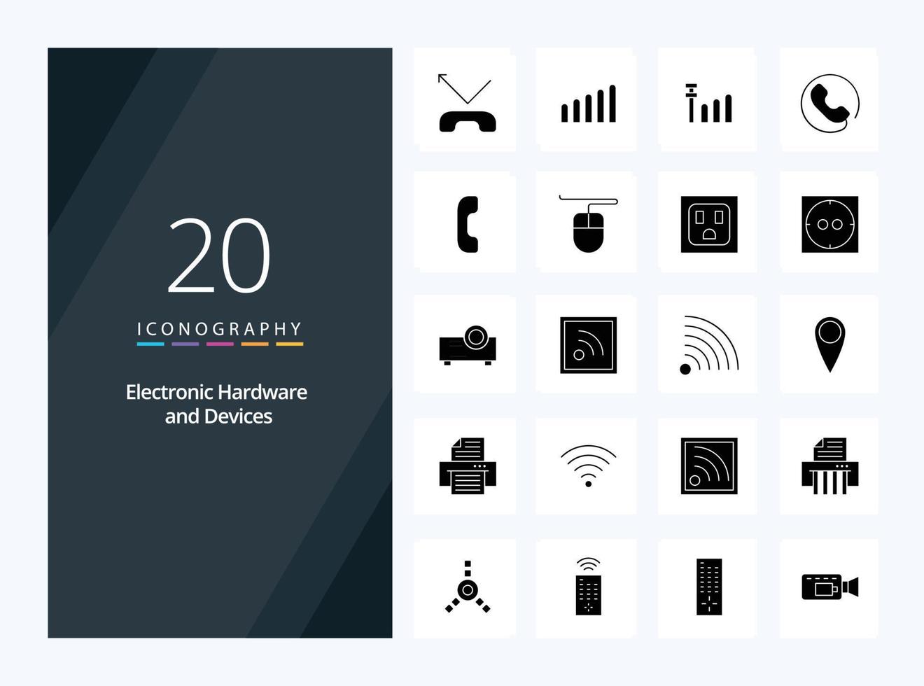 20 Devices Solid Glyph icon for presentation vector