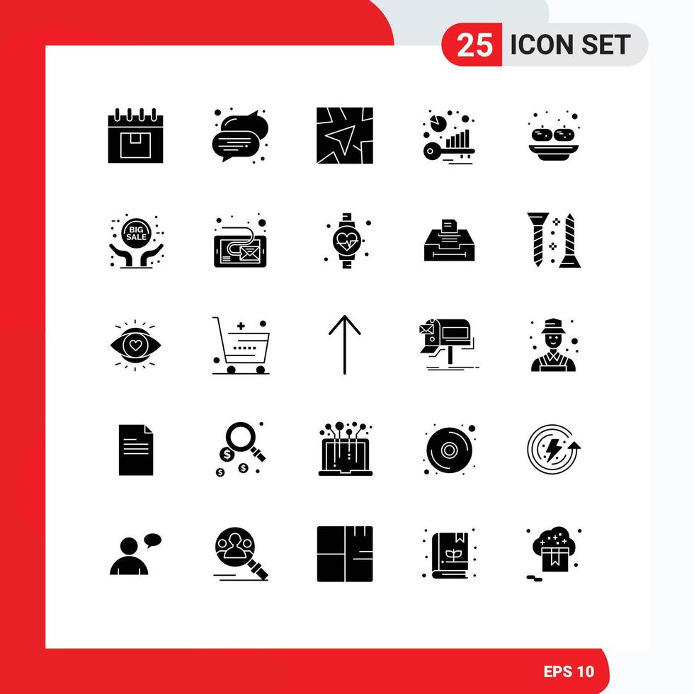 Modern Set of 25 Solid Glyphs and symbols such as india food gps keyword analysis benchmarking Editable Vector Design Elements