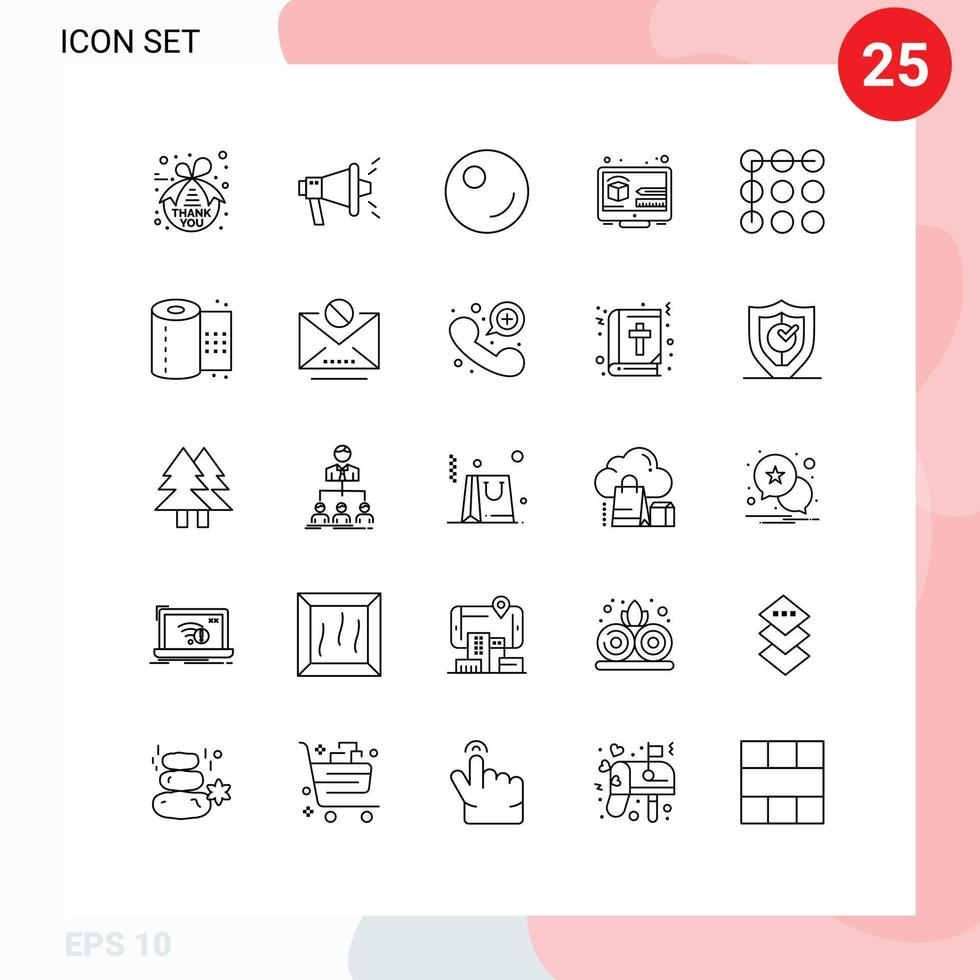 Pack of 25 creative Lines of paper security vegetable pattern thinking Editable Vector Design Elements