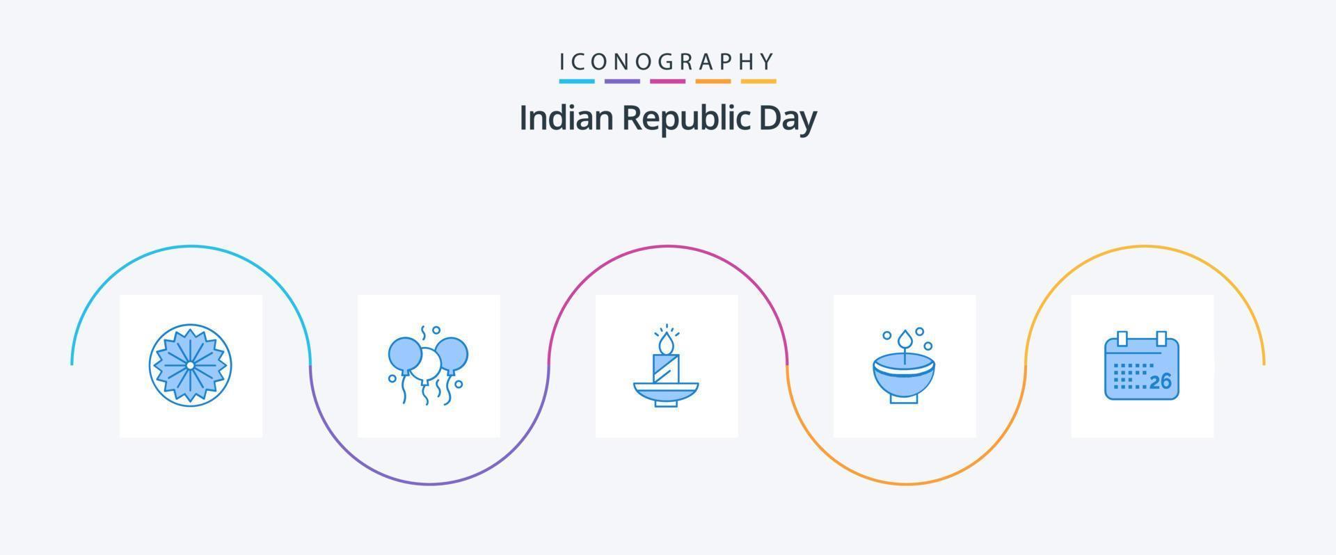 Indian Republic Day Blue 5 Icon Pack Including deepavali. celebrate. candle. wax. lamp vector