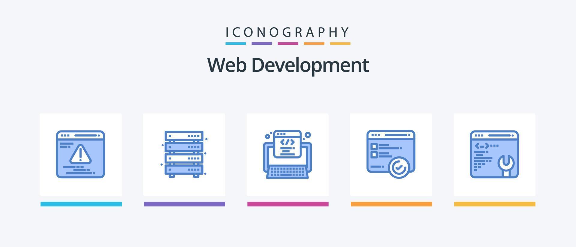 Web Development Blue 5 Icon Pack Including web page. web. code. testing. development. Creative Icons Design vector
