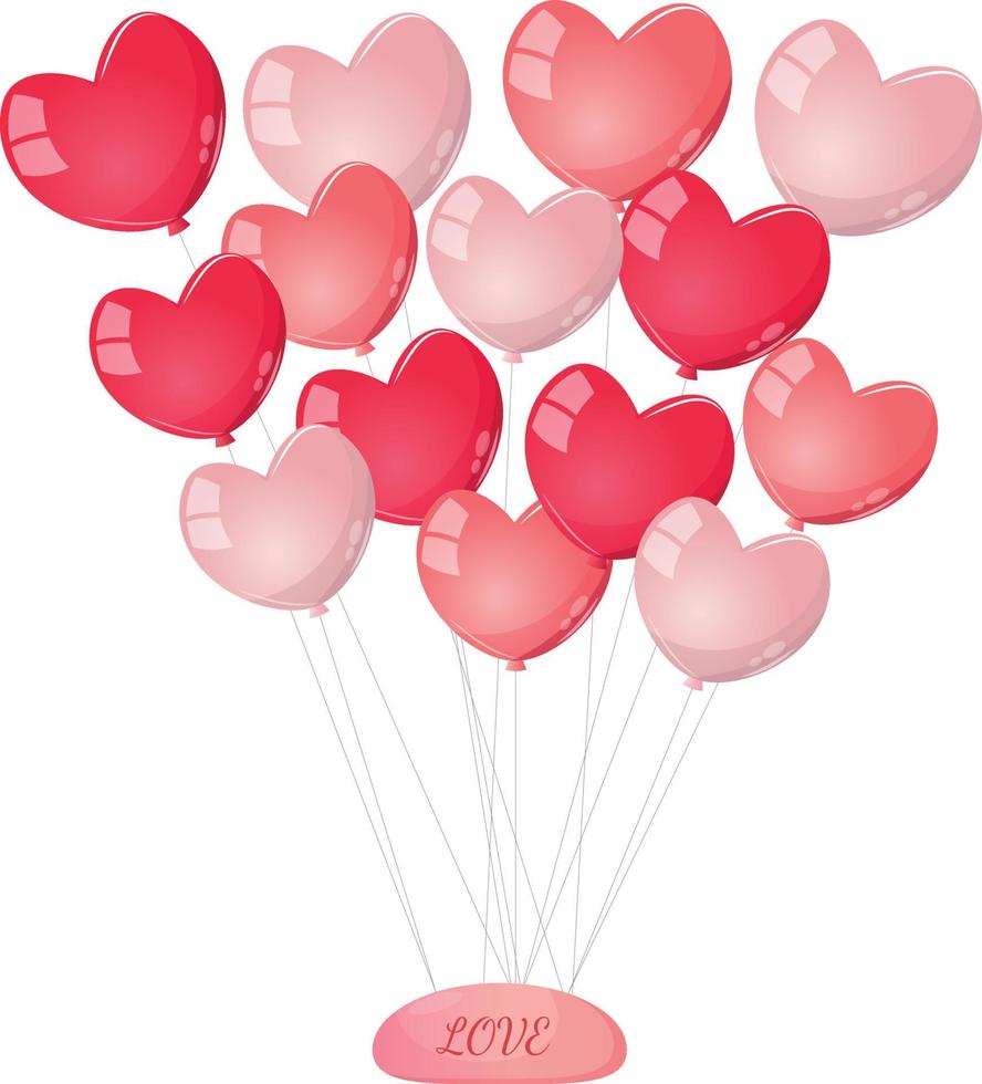 Valentines Day red and pink heart balloons illustration. Valentine's day, for postcards, banners and websites. vector