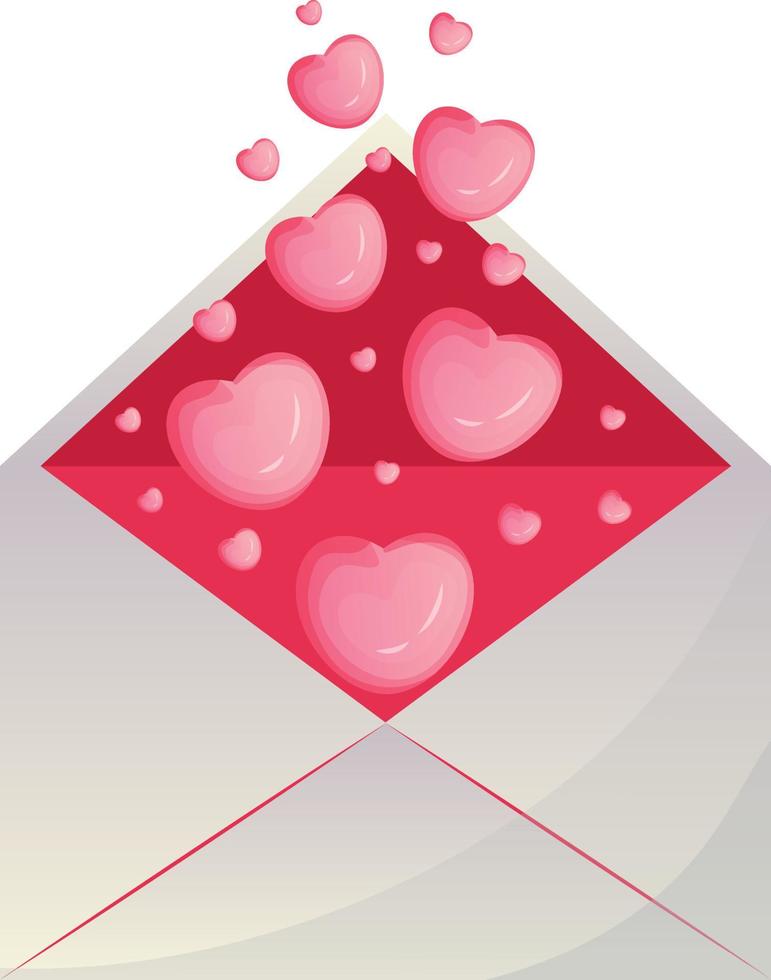 carta de amor del día de san valentín con corazones voladores, sobre, mensaje con corazones en colores rosa y rojo, estilo de dibujos animados. ilustración vectorial correo electrónico de amor para la madre y el saludo del día de san valentín. vector