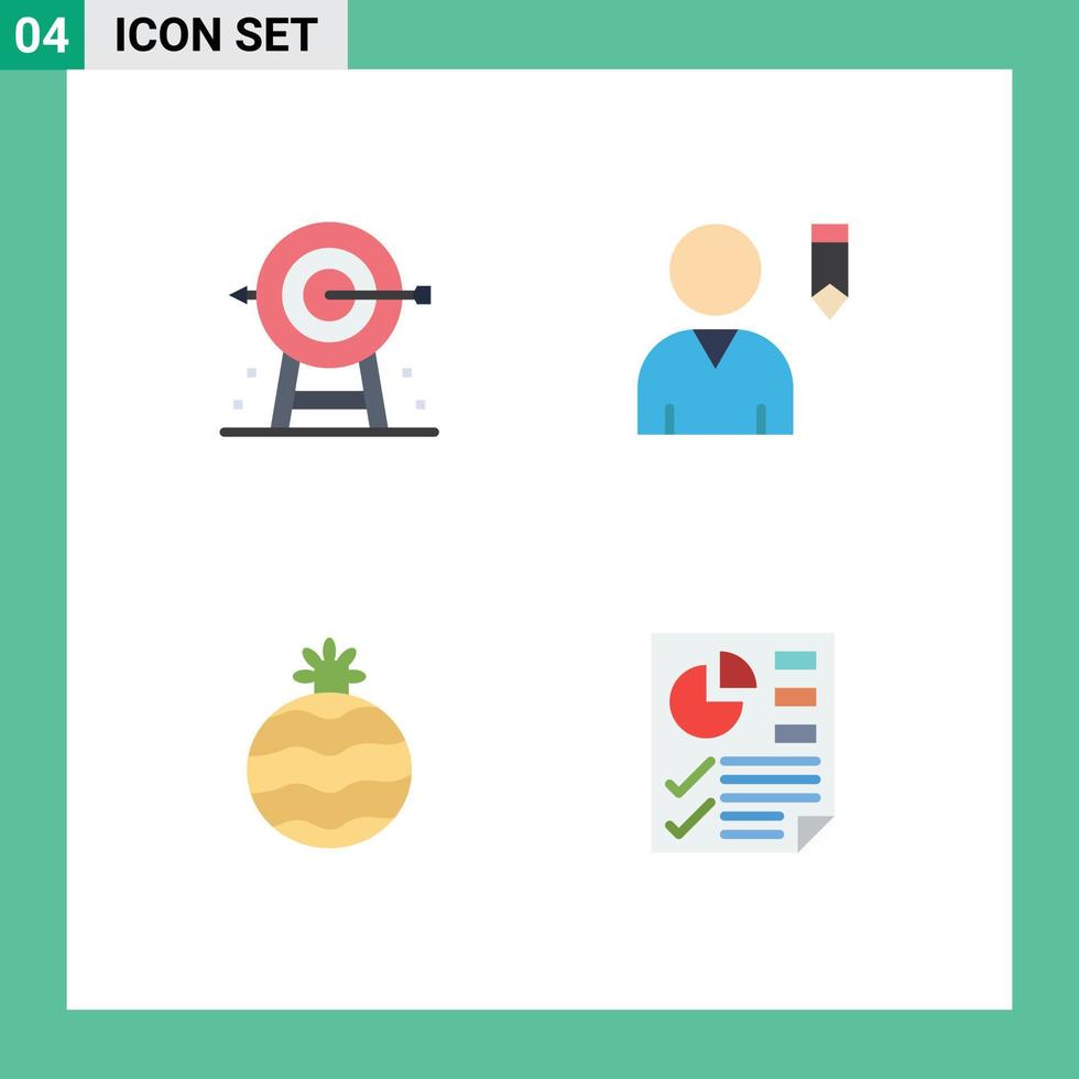 4 iconos planos universales establecidos para aplicaciones web y móviles elementos de diseño vectorial editables del documento de perfil de planificación de piña comercial vector