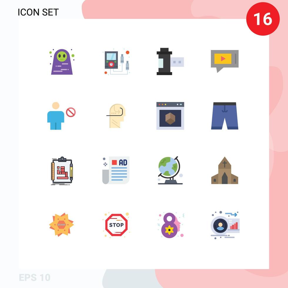 User Interface Pack of 16 Basic Flat Colors of blocked service camera video chat Editable Pack of Creative Vector Design Elements