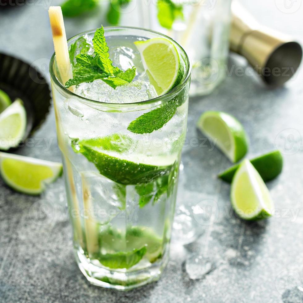 Refreshing mojito cocktail with lime and mint photo