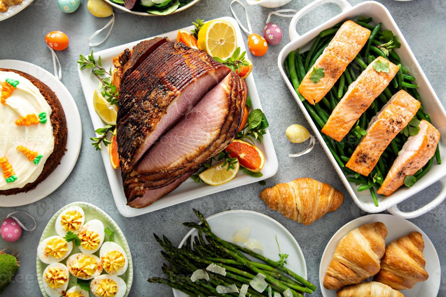Big Easter brunch with ham photo
