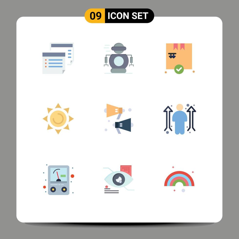 Pack of 9 creative Flat Colors of speaker loud robot sun beach Editable Vector Design Elements