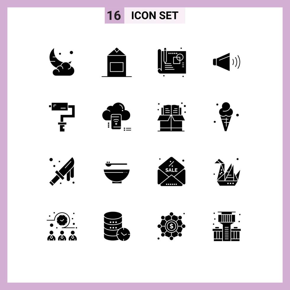 16 iconos creativos signos y símbolos modernos de rodillo de pintura de pintor creativo en elementos de diseño de vector editables de altavoz