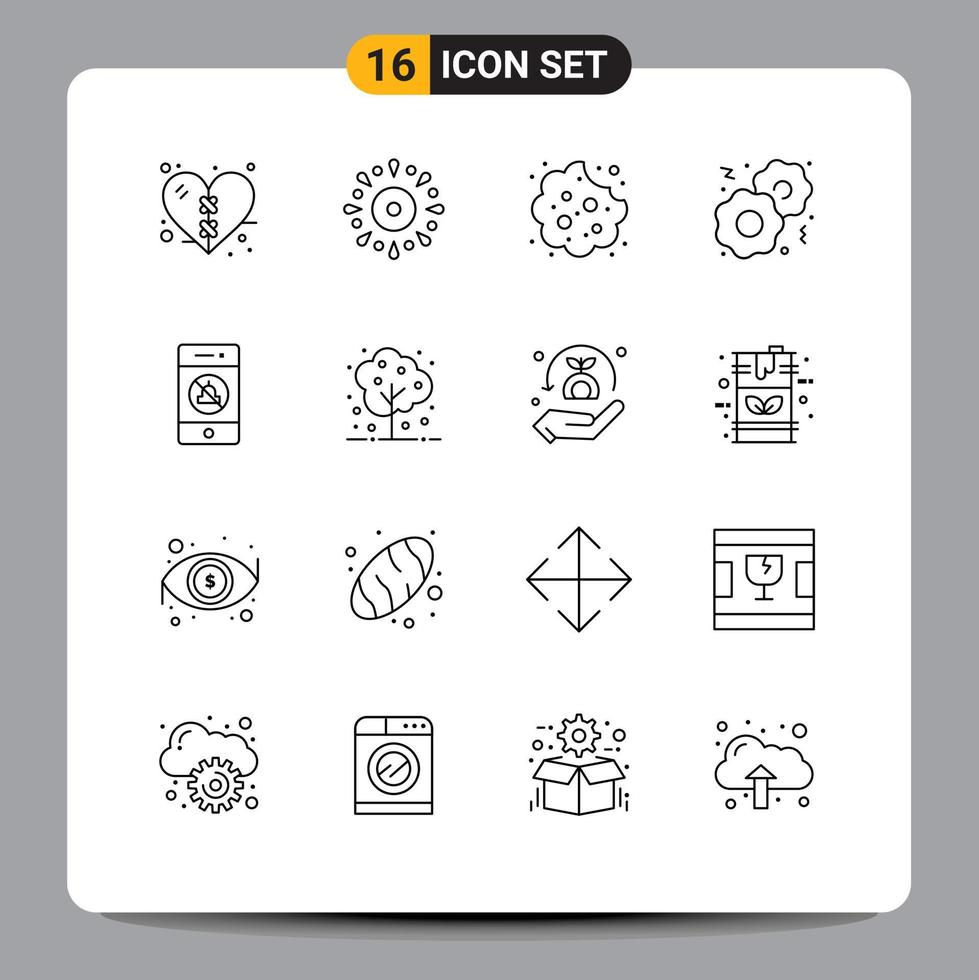 Modern Set of 16 Outlines Pictograph of mute fast party food food Editable Vector Design Elements