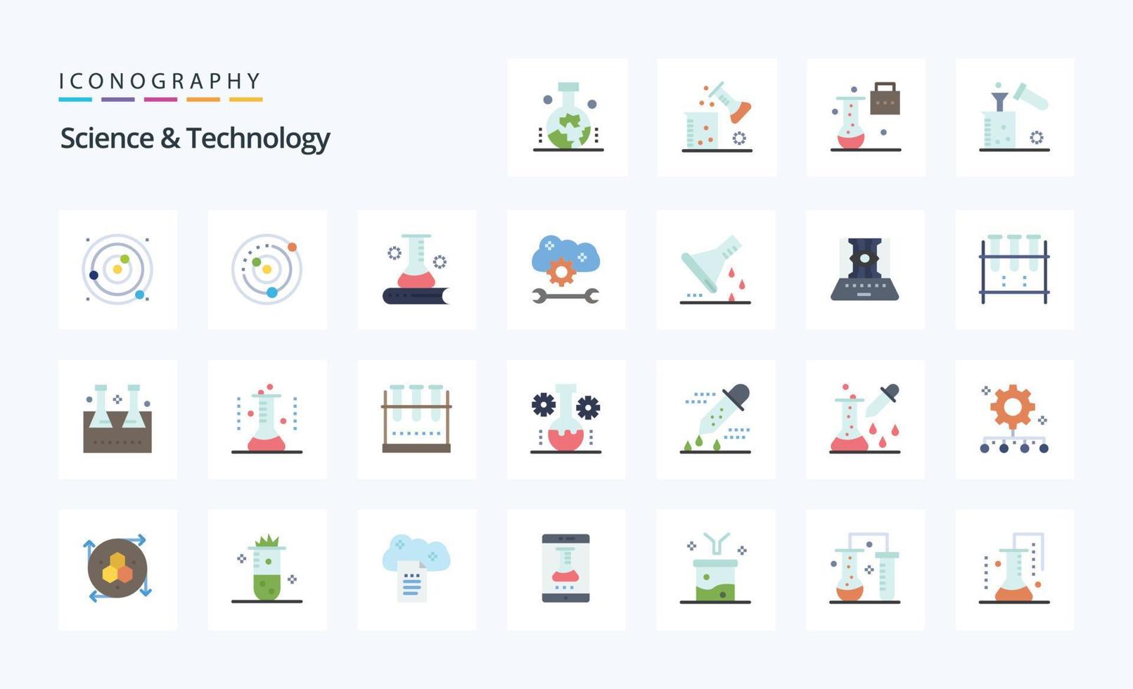 paquete de iconos de 25 colores planos de ciencia y tecnología vector