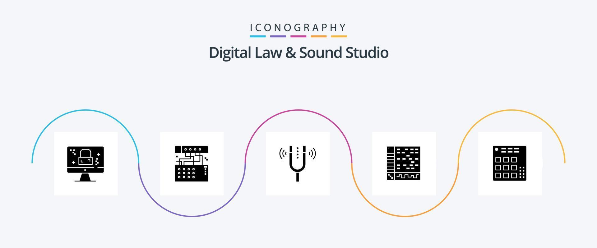 paquete de iconos de glifo 5 de estudio de derecho y sonido digital que incluye computadora. solicitud. sonar. capazton tono vector