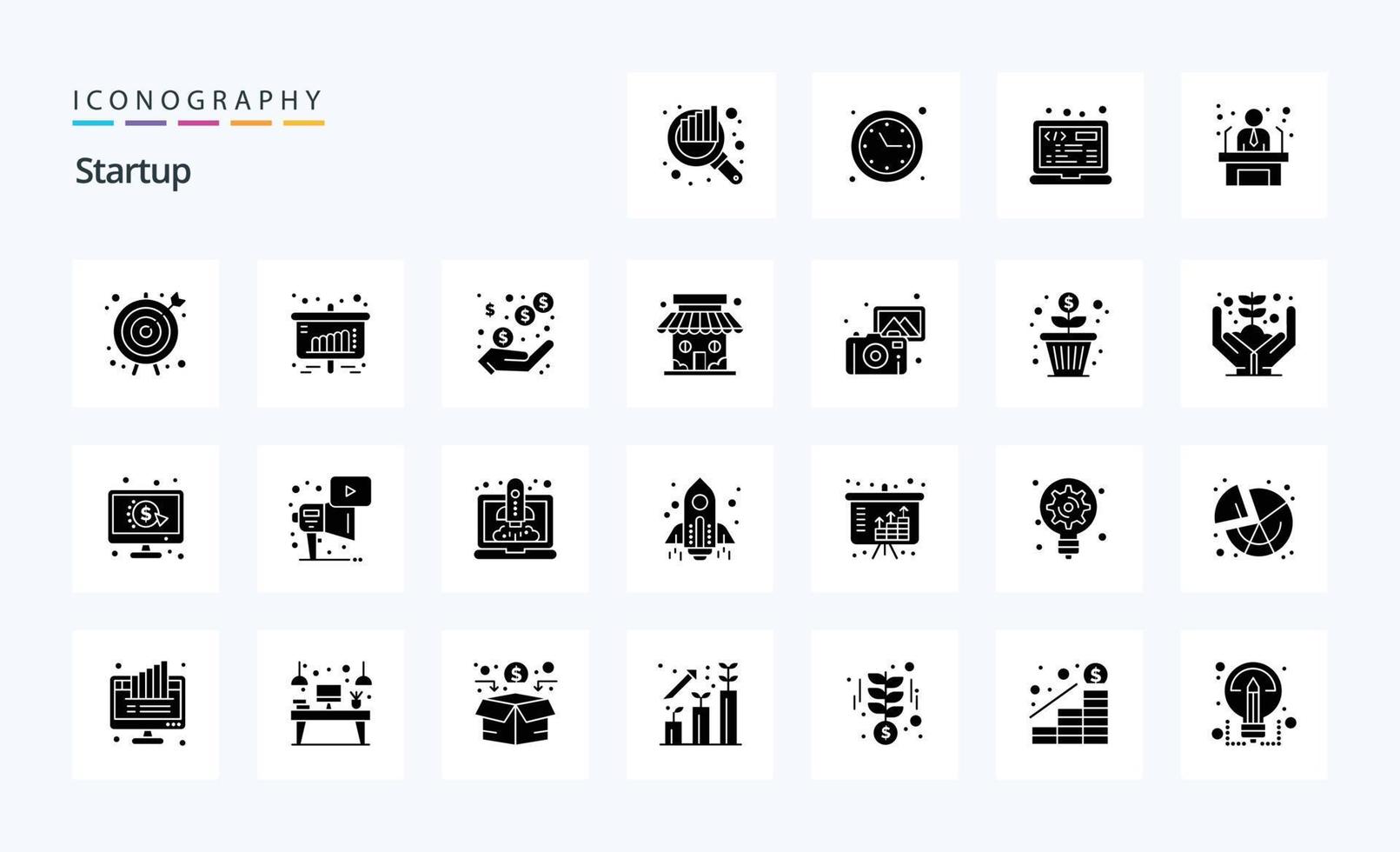 25 Startup Solid Glyph icon pack vector