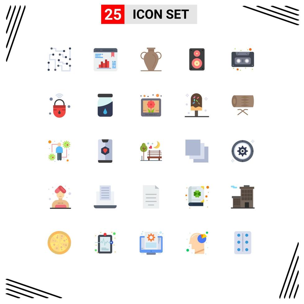 25 Thematic Vector Flat Colors and Editable Symbols of monitor hifi web stats audio nation Editable Vector Design Elements