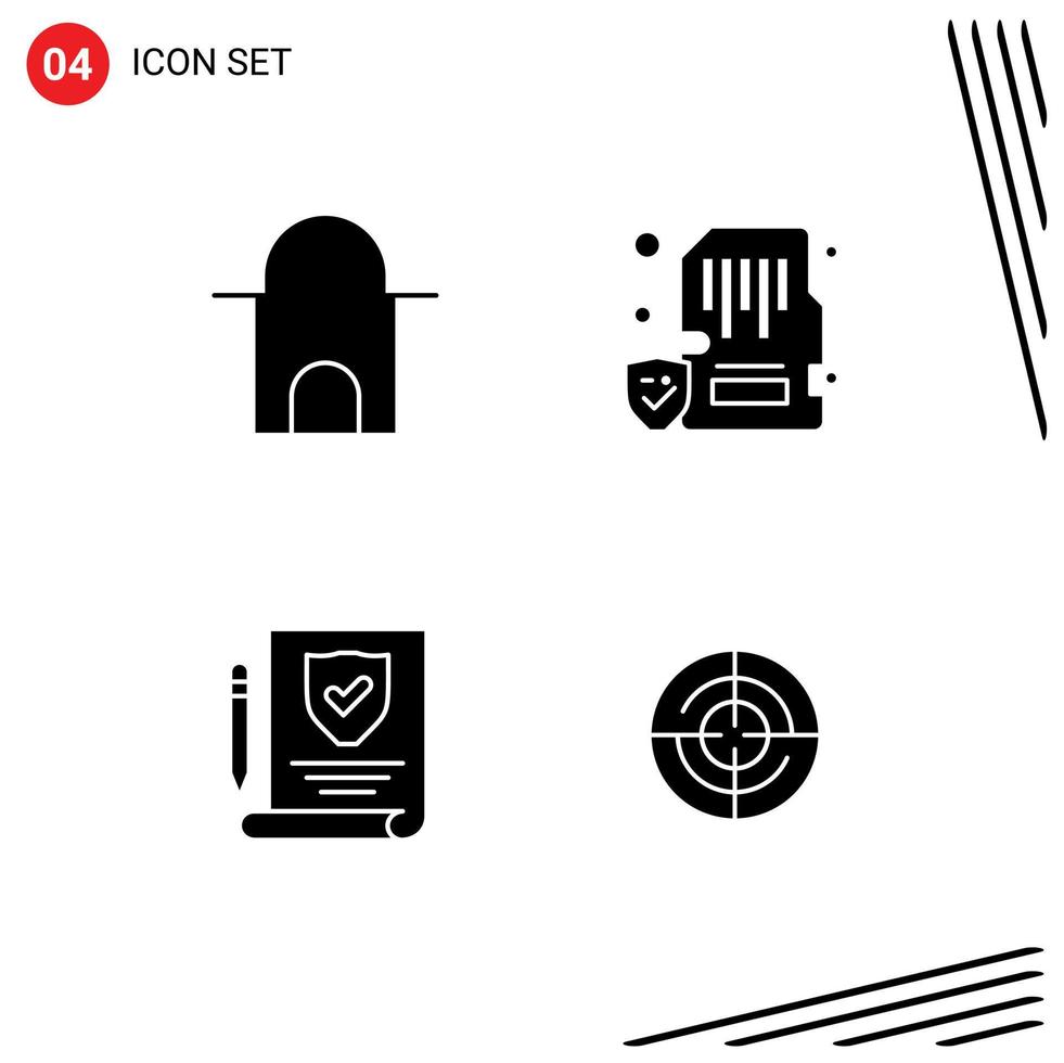 Pack of 4 Modern Solid Glyphs Signs and Symbols for Web Print Media such as building insurance mosque lock policy Editable Vector Design Elements