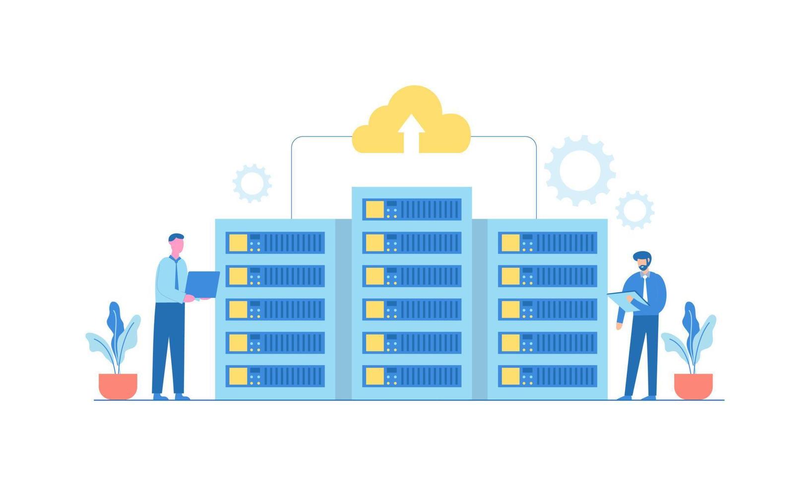 concepto de centro de datos, gestión de archivos, vector de ilustración plana de almacenamiento en la nube