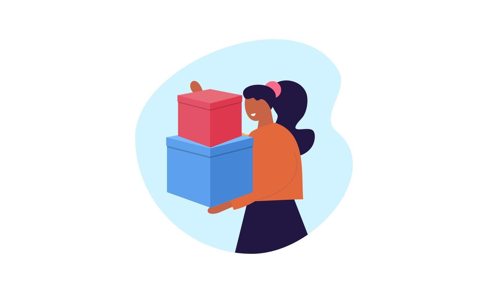 Big sale with girl holding boxes illustration vector