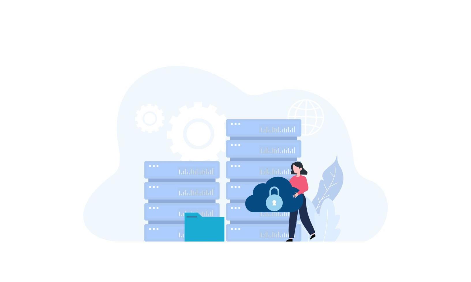 Data center concept, file management, cloud storage flat illustration vector