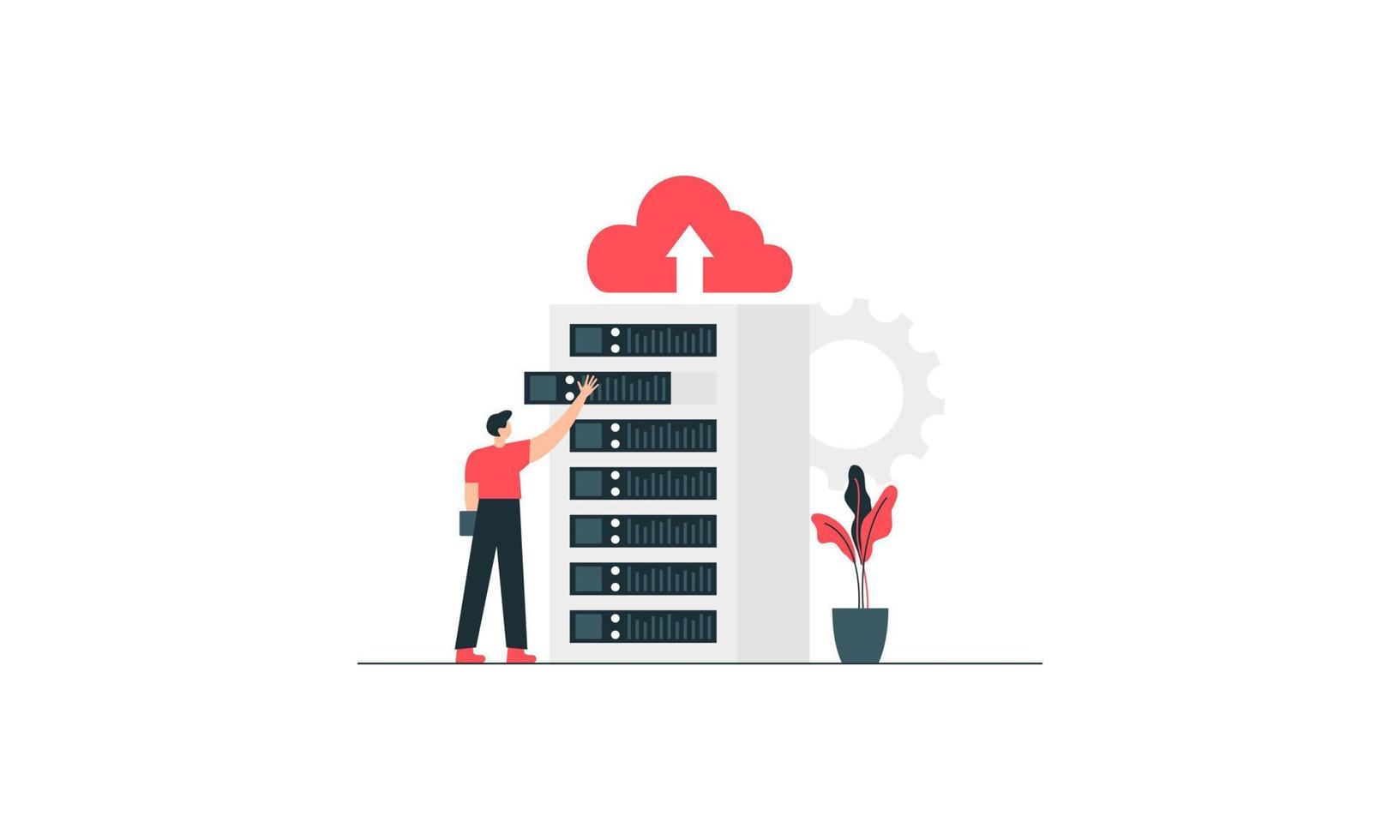 concepto de centro de datos, gestión de archivos, vector de ilustración plana de almacenamiento en la nube