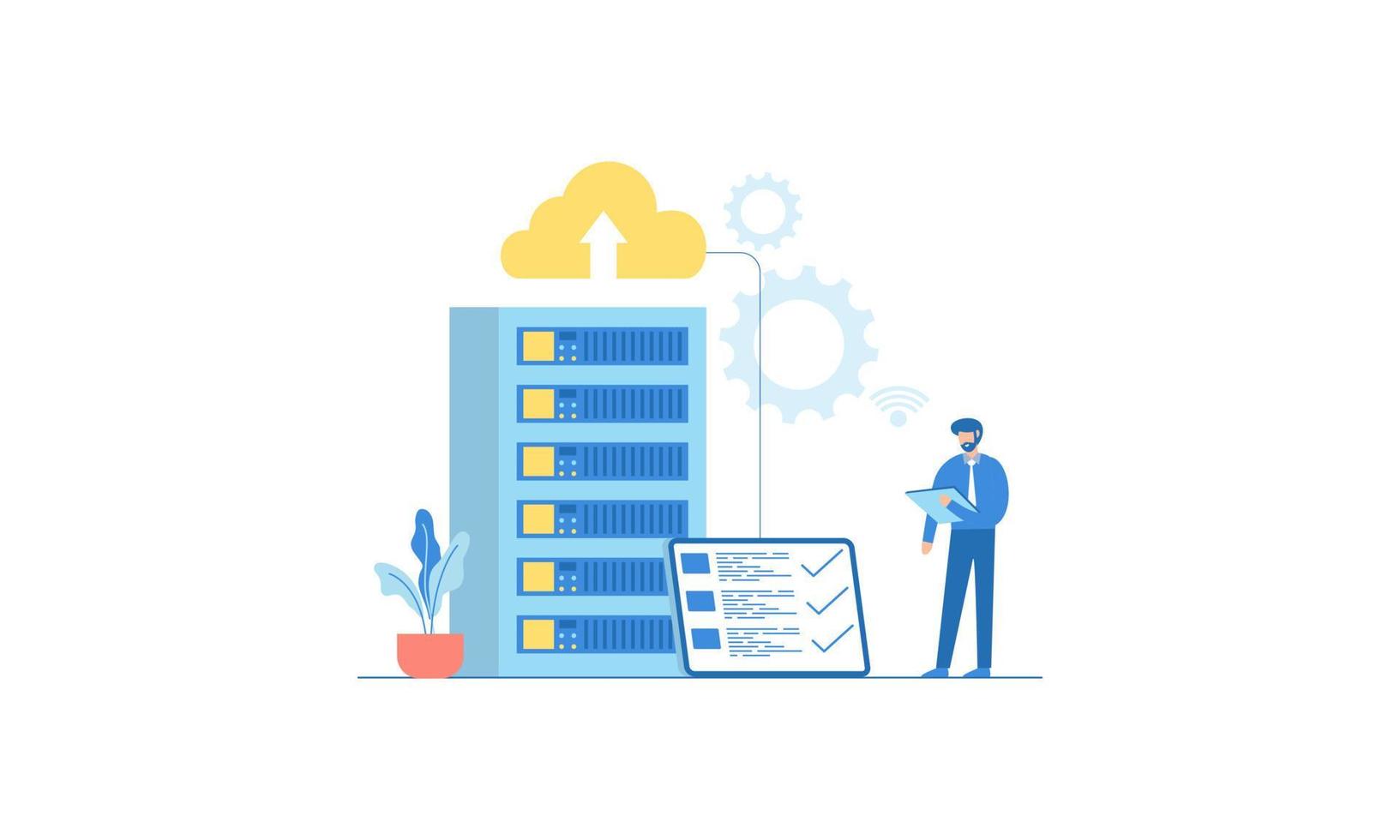 Data center concept, file management, cloud storage flat illustration vector