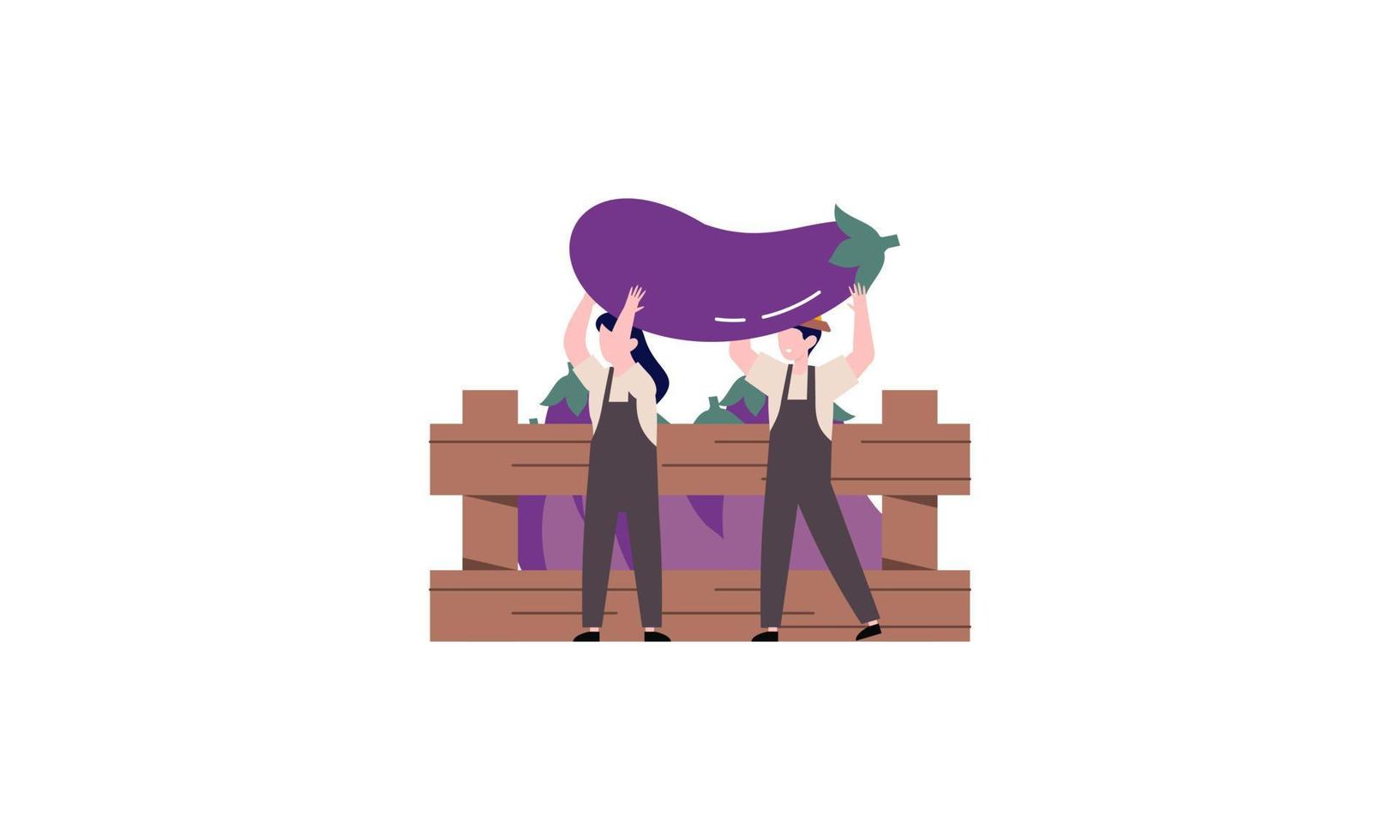 Tiny farmer and selling fresh farm vegetables to buyer illustration concept vector