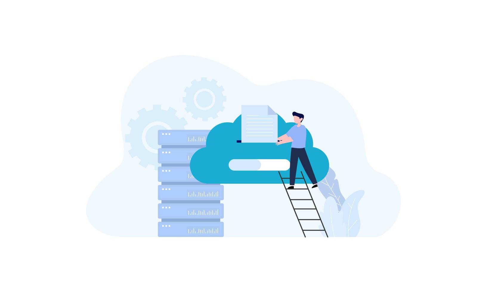 Data center concept, file management, cloud storage flat illustration vector