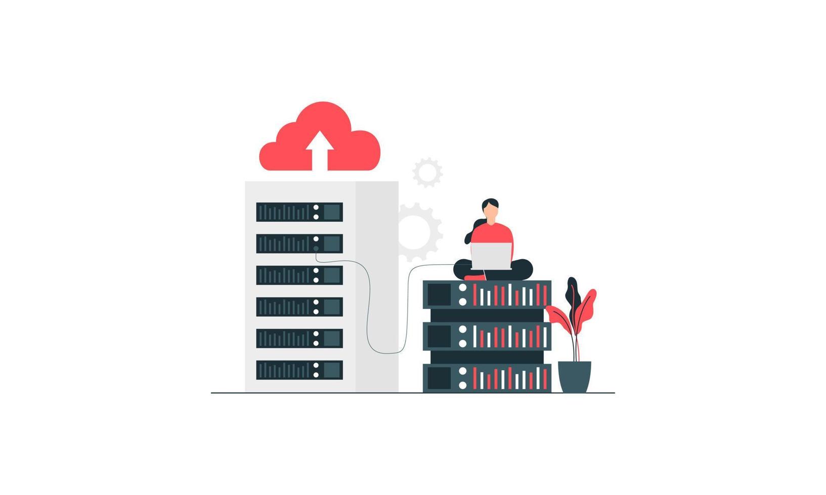 Data center concept, file management, cloud storage flat illustration vector