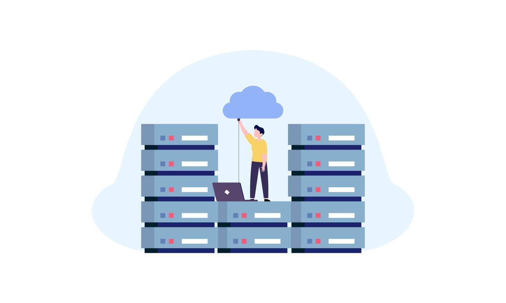 Data center concept, file management, cloud storage flat illustration vector