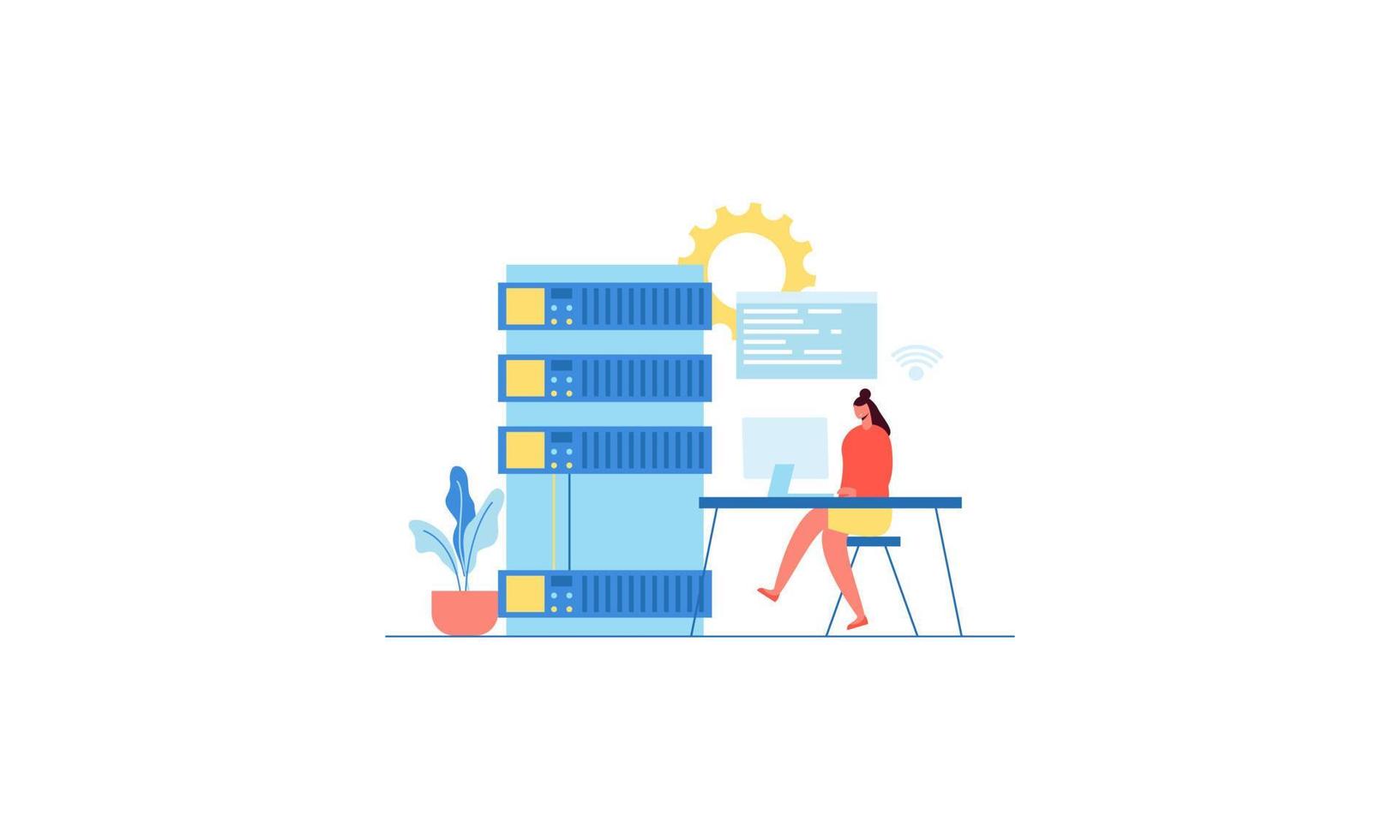 Data center concept, file management, cloud storage flat illustration vector