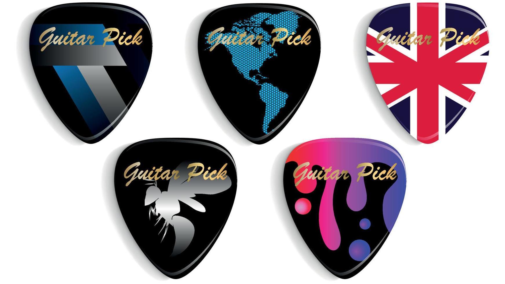 Set of guitar picks or plectrums. Custom disign. vector