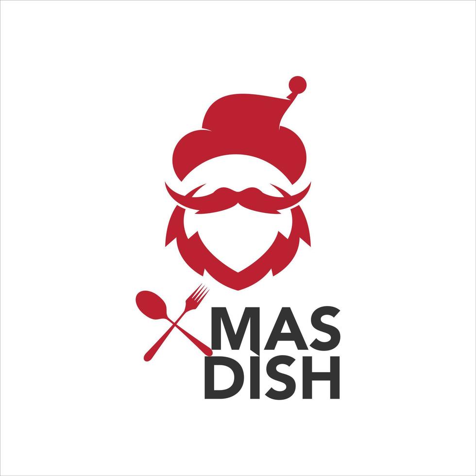 diseño de logotipo de comida navideña con elemento gráfico de santa claus, personaje o mascota vector