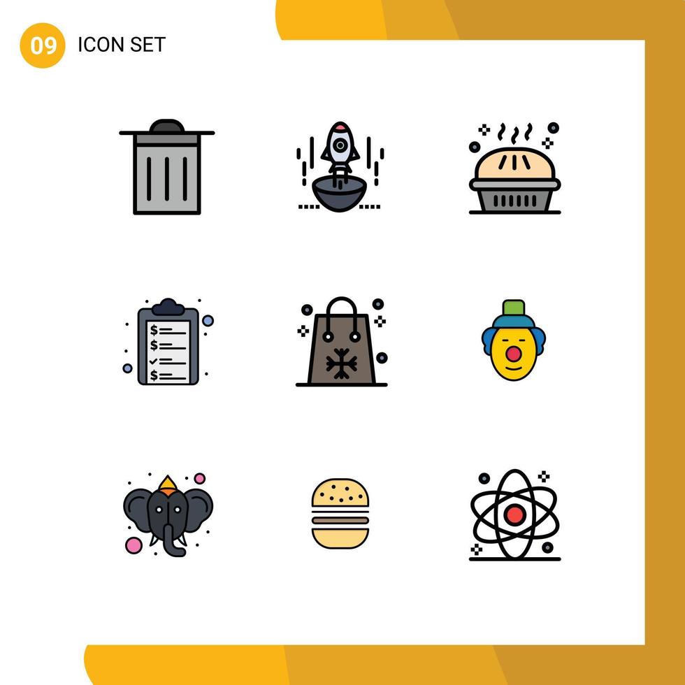 Pictogram Set of 9 Simple Filledline Flat Colors of money clipboard spaceship check list pie Editable Vector Design Elements