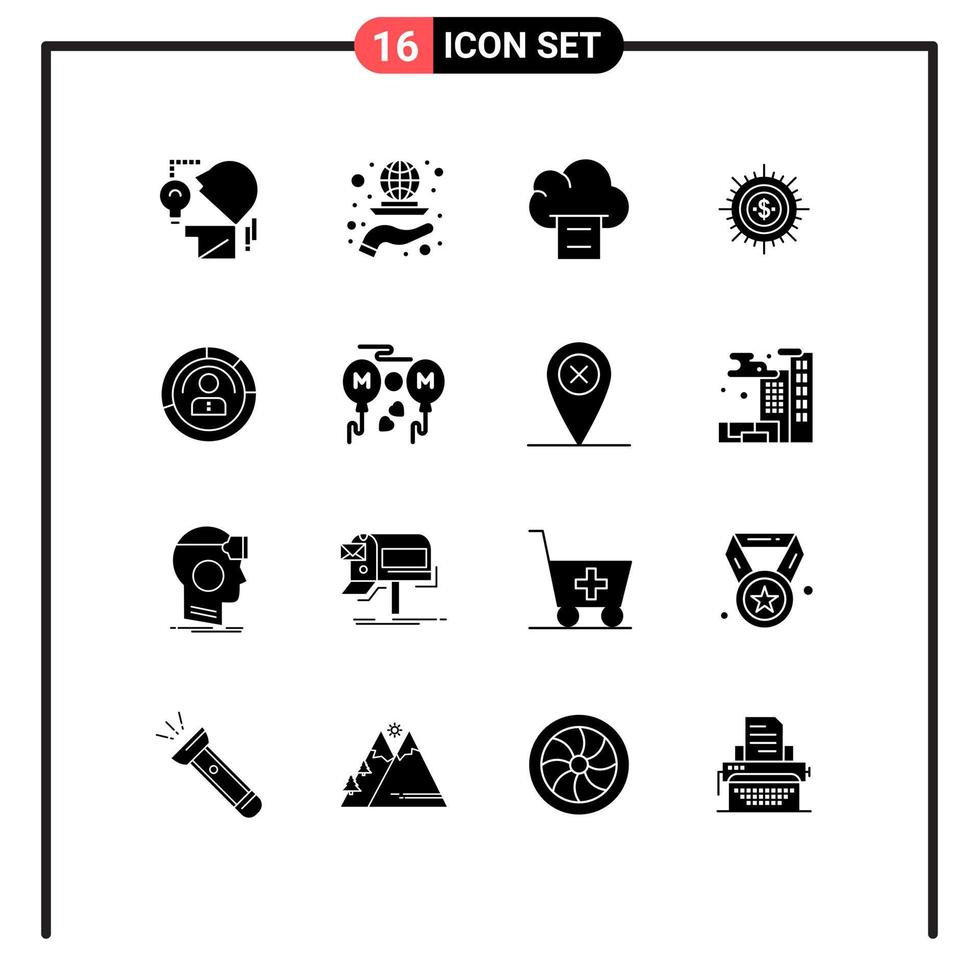 16 Thematic Vector Solid Glyphs and Editable Symbols of spend finance strategy cash money Editable Vector Design Elements