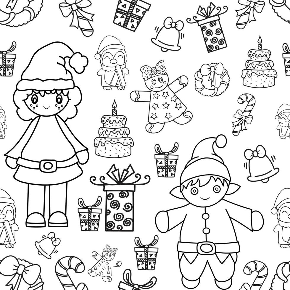 christmas doodle seamless pattern vector