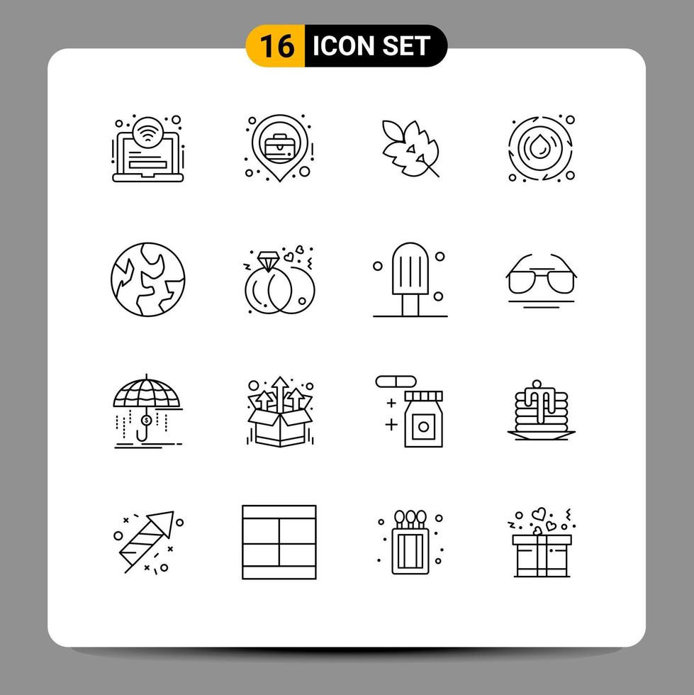 Universal Icon Symbols Group of 16 Modern Outlines of earth water ecology spring spring Editable Vector Design Elements