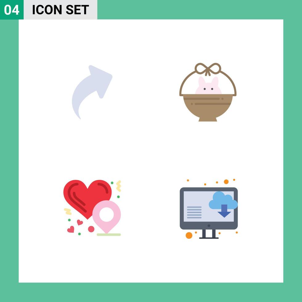 4 Thematic Vector Flat Icons and Editable Symbols of arrow love location basket nature computer Editable Vector Design Elements