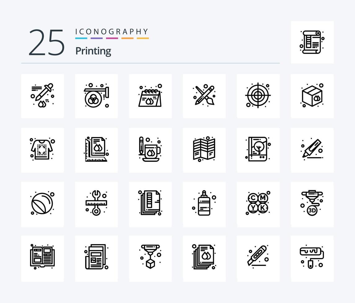 Printing 25 Line icon pack including circular. tool. advertisement. paint. product vector