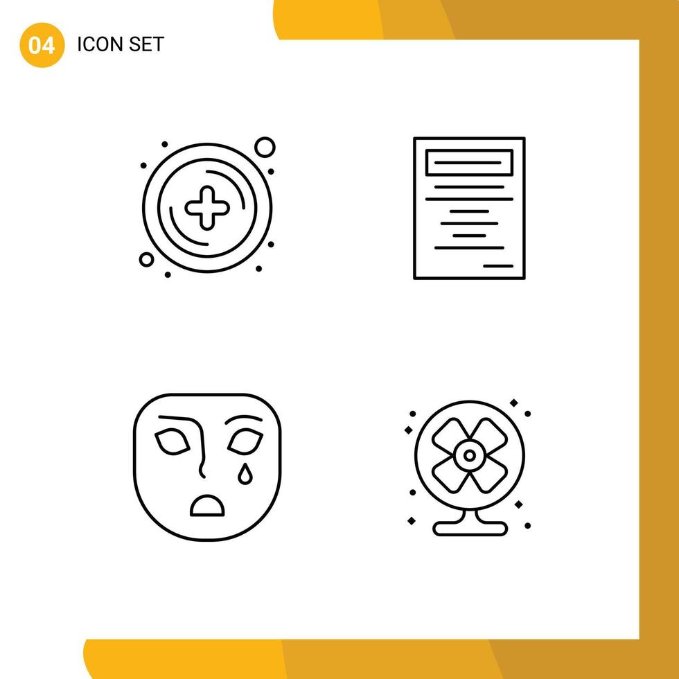 Set of 4 Vector Filledline Flat Colors on Grid for add sad book emotion conditioner Editable Vector Design Elements