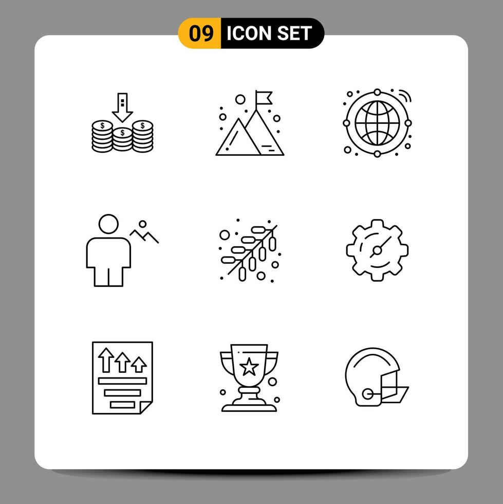 Outline Pack of 9 Universal Symbols of fire human mission hills avatar Editable Vector Design Elements