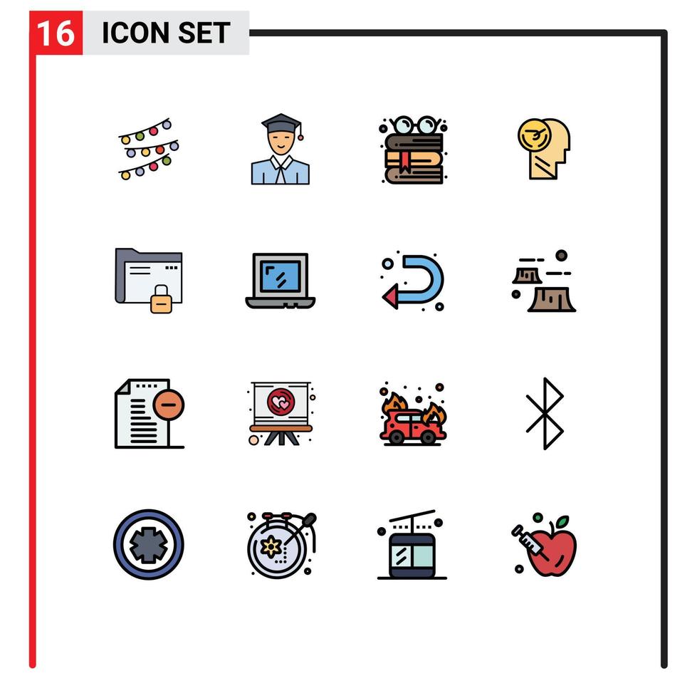 Set of 16 Modern UI Icons Symbols Signs for speed faster learning brain reading Editable Creative Vector Design Elements