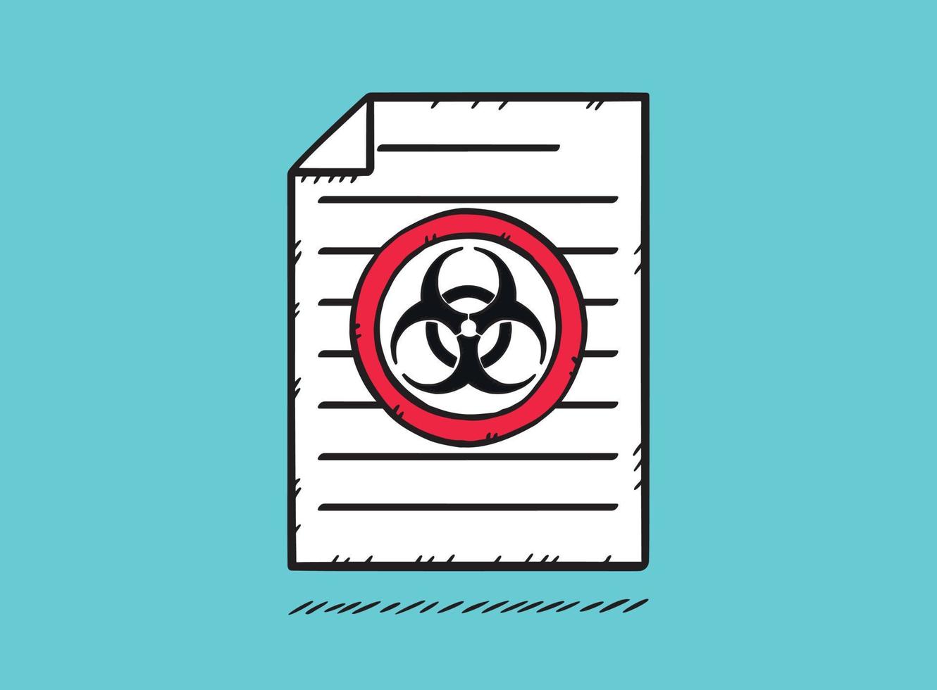 Vector illustration of a document with biohazard sign on it. Hand-drawn vector graphics.