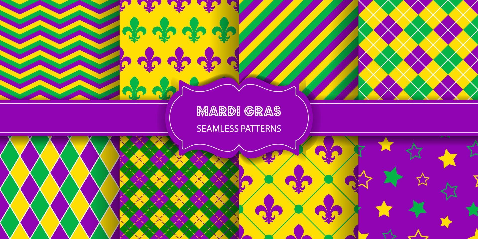 conjunto de texturas sin costura mardi gras. colección de patrones sin fisuras de mardi gras vector