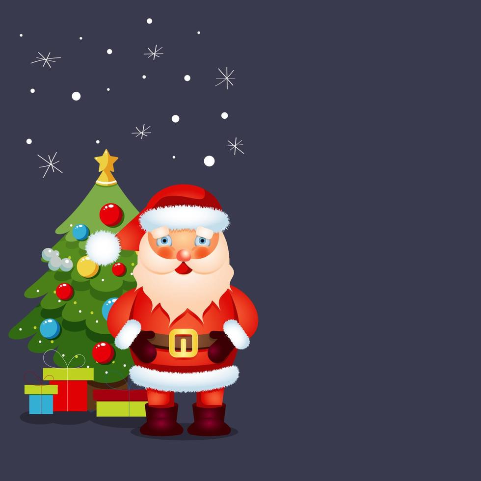 Santa Claus decorated Christmas tree. Festive decorations and items for any New Year and Christmas background decoration. Space for text. vector