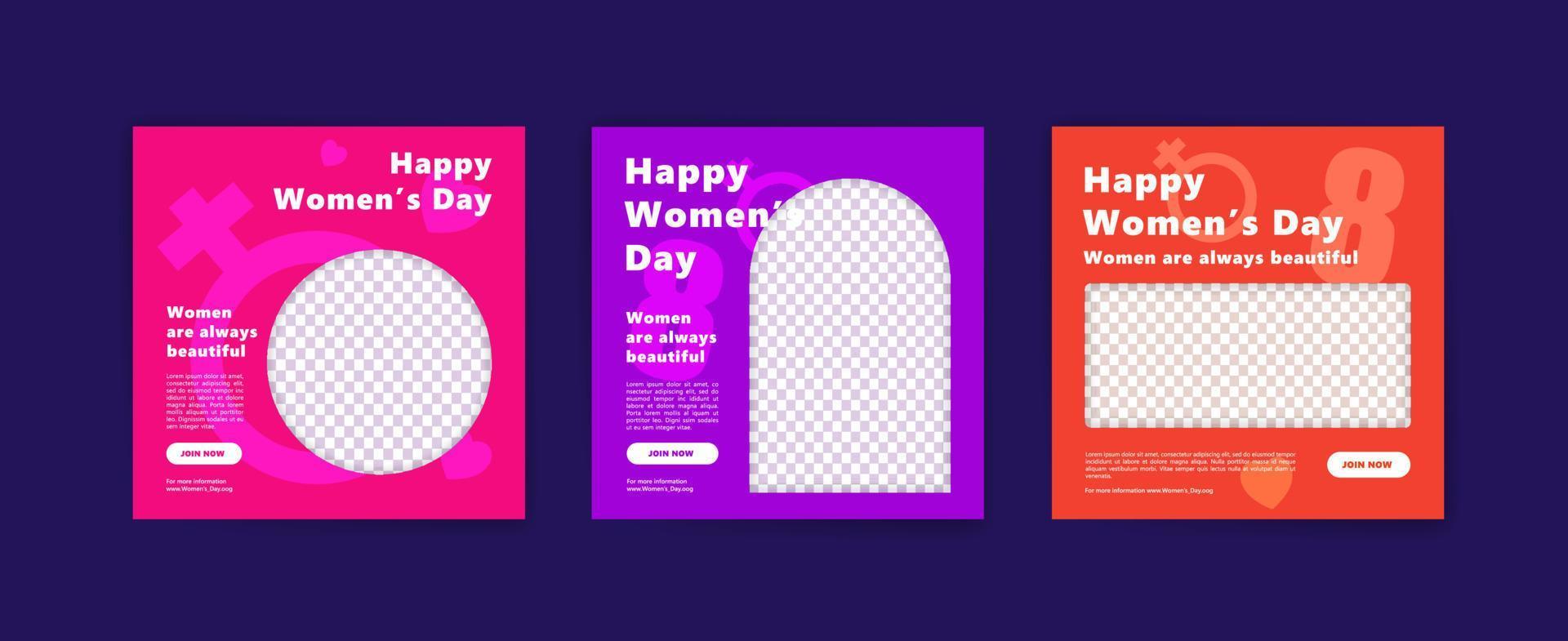 cartel del día de la mujer feliz. plantilla de publicación en redes sociales para celebrar el feliz día de la mujer. vector