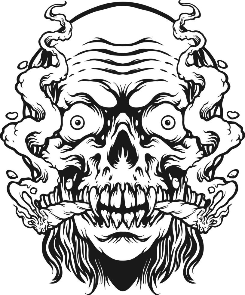 Spooky Zombie Smoking Monochrome vector