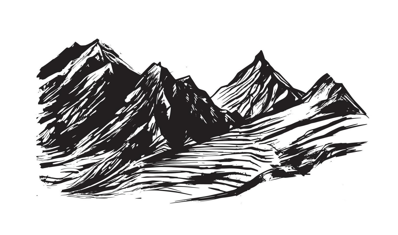 paisaje de montaña, estilo boceto, ilustraciones vectoriales vector