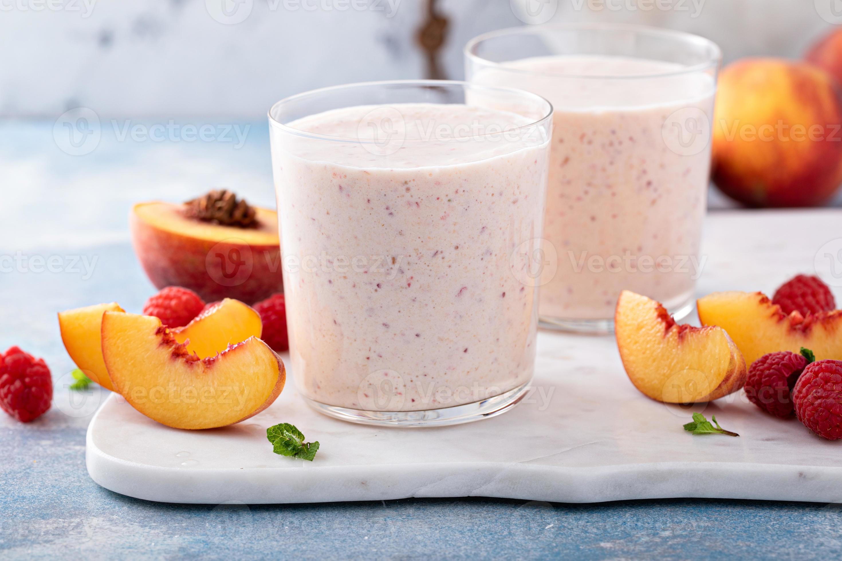 Raspberry peach smoothie, healthy and refreshing drink 16220773 Stock