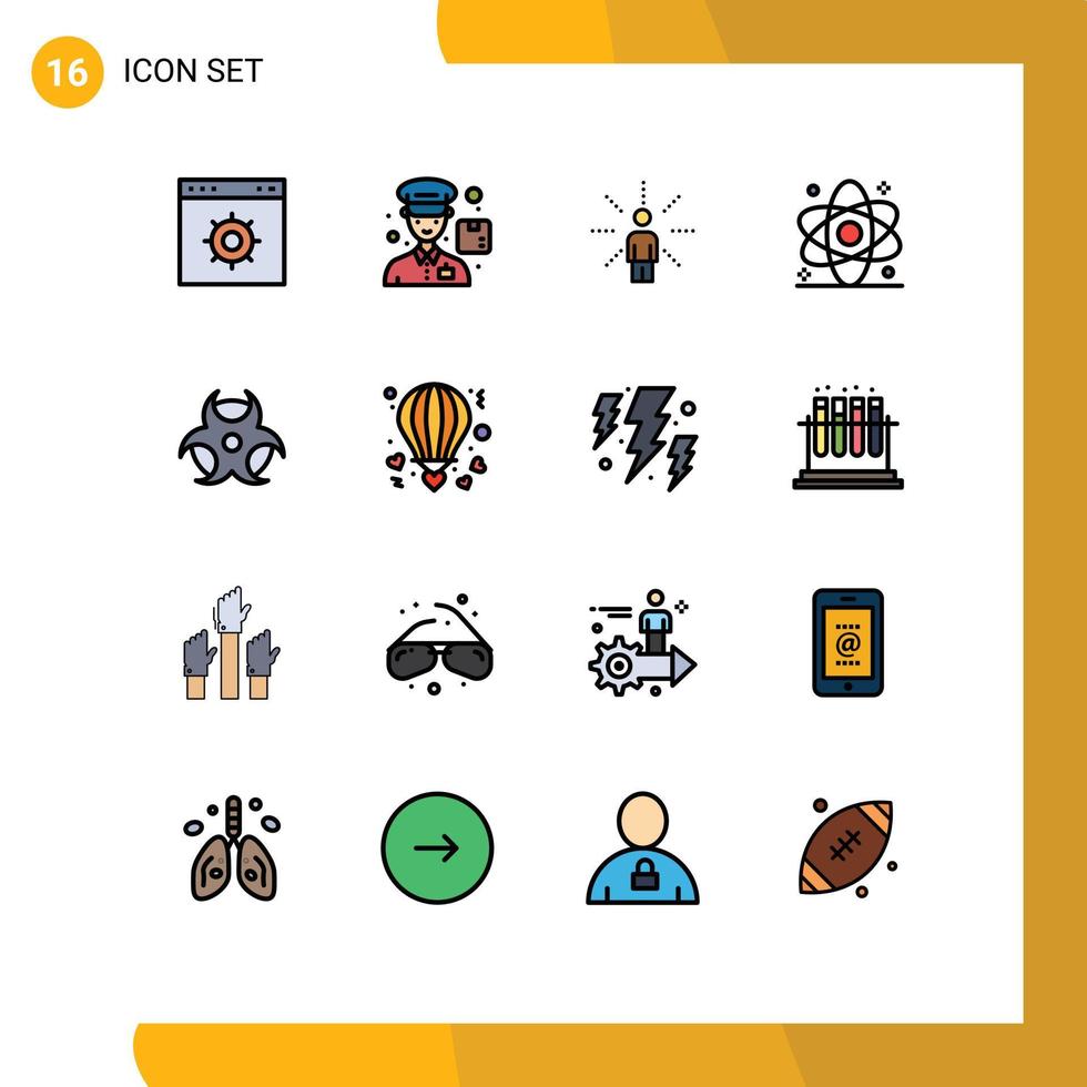 16 User Interface Flat Color Filled Line Pack of modern Signs and Symbols of education healthcare feel health atom Editable Creative Vector Design Elements