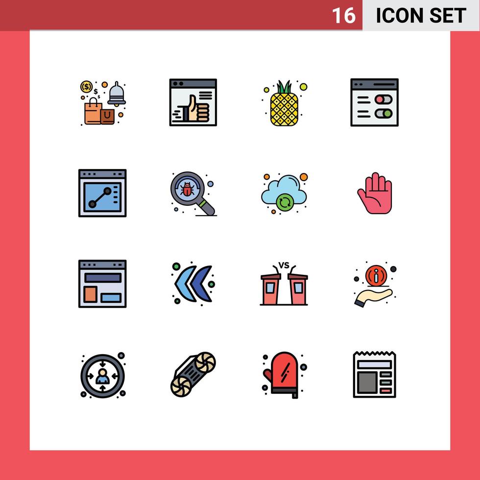 Set of 16 Commercial Flat Color Filled Lines pack for settings communication support pineapple fruits Editable Creative Vector Design Elements